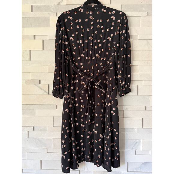 & OTHER STORIES Midi Ruffle Tie Button Front Viscose Ditsy Floral Dress 4 Black - Picture 2 of 6